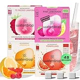 waterdrop® Set Microdrink, 48 cubetti waterdrop per acqua, Pacchetto di prova con 4 gusti aromatizzanti, insaporitore acqua senza zucchero, acqua aromatizzata, Cubetti per bevande
