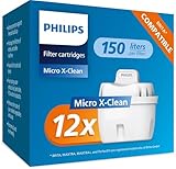 Philips Water Cartucce filtranti sostitutive Filtrazione Avanzata, 12 unità, riducono MICROPLASTICA, CLORO, CALCARE, METALLI PESANTI